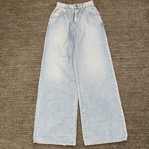 Grlfrnd Super High Rise Pleated Wide Leg Jeans Women 24 Blue Denim Light Wash